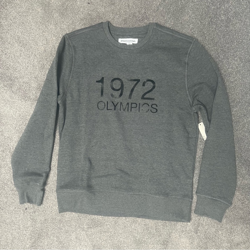Amazon Essentials Men's Gray Crewneck Sweatshirt with 1972 Olympics Print
